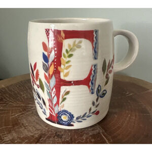 Anthropologie Mug F Monogram Starla Halfmann Floral Dainty Coffee Tea